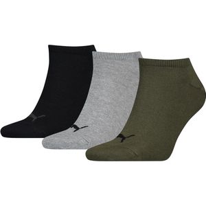 Puma Unisex Sneaker Plain (3-pack) - unisex enkelsokken - groen combi - Maat: 35-38