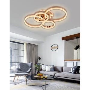 Chandelix - Luxe Plafondlamp - Goud Chroom - Smartlamp - LED Ringen - Met Afstandsbediening en App dimbaar - Woonkamer - Eetkamer - Slaapkamer - Keuken - Industrieel - Verschillende lichtstanden - 68x48cm