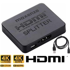 Maxenza Visual ProHD 2-Poorts HDMI Splitter - Volledige HD & 3D, 4K@30Hz, Dolby Audio, Signaal Herhaling, ABS/PVC, HDMI Switch - Zwart