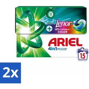 2 x Ariel - 4in1 Wasmiddel Pods - Color - Lenor Unstoppables - 15 Pods - Wasmiddel Pods - Ariel - Lenor Unstoppables - Kleurbehoud - Langdurige Geur