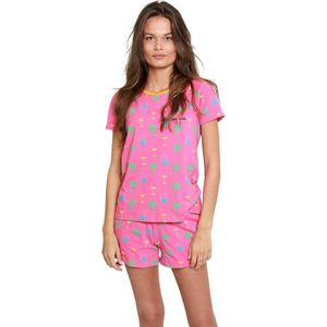 Happy Pyjama's | Shortama dames met shirt | Summer Evening - Palmbomen & cocktail prints | Vrolijk, hip en moderne dames shortama | Maat M (S-XL)