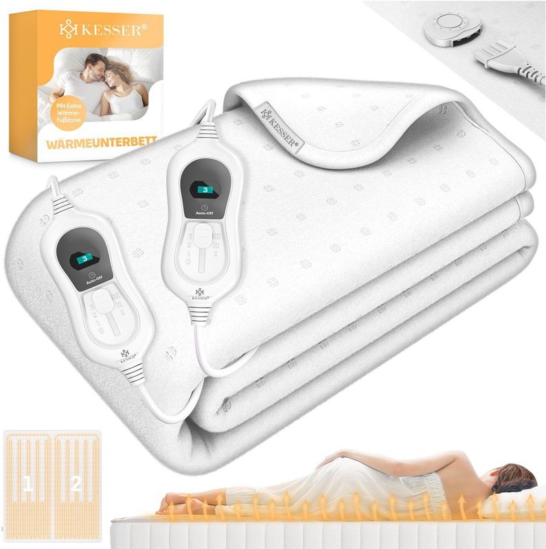 KESSER - Elektrische Onderdeken - Wit - 160 cm x 140 cm - Met Afstandsbediening - 3 Temperatuurstanden
