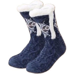 Huissokken - blauw - fluffy slofsokken - anti slip sokken - huttensocken - one size - 36/41
