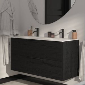 Saqu Lima Badkamermeubel Set - 121x51 cm - Voorgemonteerd - Zwart - Wastafelmeubel - Badmeubel