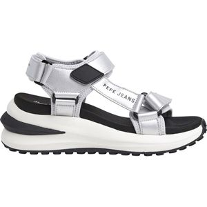 Pepe Jeans - PLS90706 Winslove Shine - Leren Sandalen - Zilver - Klittenband - Casual