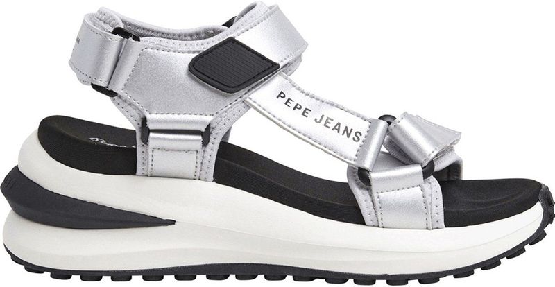 Pepe Jeans - PLS90706 Winslove Shine - Leren Sandalen - Zilver - Klittenband - Casual