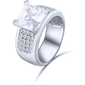 Quiges - 925 Zilveren Ring Klassiek Statement Solitair met Vierkante Witte Zirkonia Kristal - QSR08518