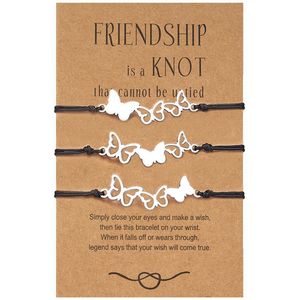 Bixorp Friends Vriendschapsarmbandjes voor 3 met Zilverkleurige Vlinders - BFF Armband Meisjes - Best Friends Armband Vriendschap Cadeau voor Drie