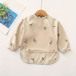 Baby Slab met Lange Mouwen - Beige Olijven - SMALL 1 t/m 2 Jaar - Kliederschort- Kinderslab met Mouwen - Kinderschort - Verfschort voor Kinderen
