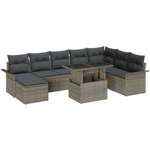 vidaXL - 9 - Delige - Tuin - Sofa - Set - met - Kussens - Grijs - Poly - Rattan