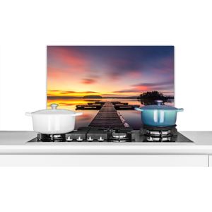 Spatscherm keuken 60x40 cm - Kookplaat achterwand Steiger - Zonsondergang - Water - Zee - Reflectie - Muurbeschermer - Spatwand fornuis - Hoogwaardig aluminium
