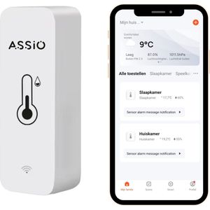 Assio Smart Thermometer - WiFi Thermometer Indoor/Outdoor - Draadloze Hygrometer voor thuis