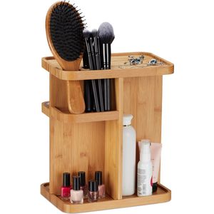 Relaxdays make up organizer bamboe - 31 x 25,5 x 18 cm - draaibaar - badkamer - natuur