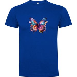 Kobalt Blauw T-Shirt met “ Kleurrijke Pachtige Vlinder“ Print Full Color Maat S