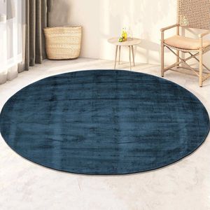 Milan Königlich Viscose Vloerkleed Rond Laagpolig Donkerblauw - 115 CM ROND