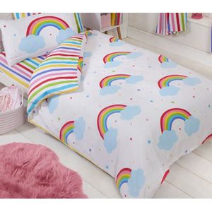 Dekbedovertrek Regenboog 1 persoons - Zuurstokkleuren achterkant - Eenpersoons dekbed met 1 kussensloop - Rainbow Sky
