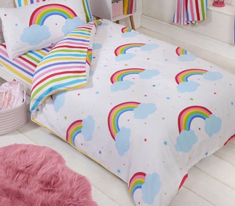 Dekbedovertrek Regenboog 1 persoons - Zuurstokkleuren achterkant - Eenpersoons dekbed met 1 kussensloop - Rainbow Sky