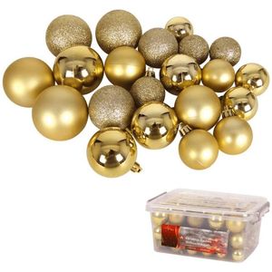 Christmas Gifts Kerstballen Set Goud - 70 Stuks Kunststof Kerstballen - Incl. Kerstballen Opbergbox - Ø4/5/6 cm