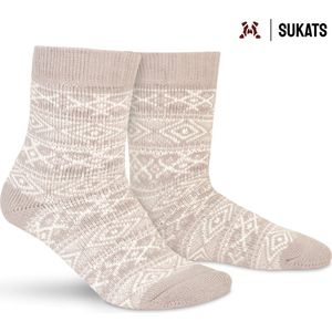 Sukats® Noorse Huissokken - 2 Paar - Maat 39-42 - Beige - Huissokken Dames en Heren - Warme Sokken - Wollen Sokken - Slofsokken - Bedsokken - Verwarmde Sokken - Nordic Socks - Scandinavische Sokken
