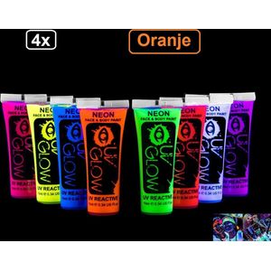 4x Glow in the dark body paint oranje - body gezicht licht op paint make up festival WK voetbal thema feest party