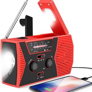 Draagbare radio - Noodradio - noodradio solar opwindbaar - opwindbare radio - Met zaklamp en leeslampje - 2000mah - Rood - ABS