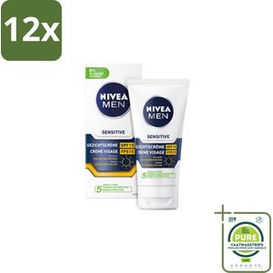 NIVEA MEN - Sensitive - Gezichtscrème met SPF 15 - 75 ml - Voordeelverpakking - 12 stuks - Gevoelige huid - Gezichtscreme
