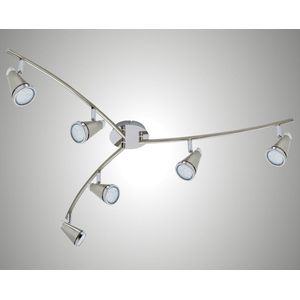 Trango 6-lichts plafondlamp 2992-62SD *CHARLIE* in nikkel mat & chroom incl. 6x 5 W 3-traps dimbaar GU10 LED lamp I plafondlamp - woonkamer lamp draaibaar en draaibaar