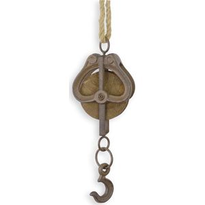 Decoratieve Katrol aan Touw - Gietijzer Vintage Industriële Sierkatrol voor Woondecoratie en Tuindecoratie - Antiek Geïnspireerd, Robuust en Uniek