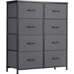 Commode - kast - opbergkast, 8 laden van stof met handgrepen - metalen frame ladenkast - grijs