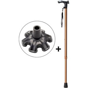 Wandelstok Bruin Rechts met anatomisch comfort handvat en polsbandje - Loopstok - Verstelbaar 75 - 97 cm - Lichtgewicht - Incl. 6-poot stokdop