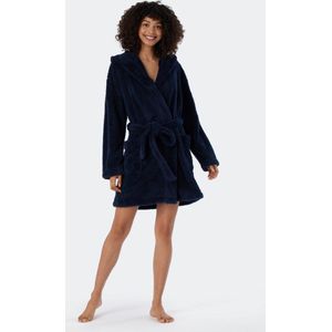 SCHIESSER Essentials badjas - dames kamerjas teddyfleece comfort fit donkerblauw - Maat: XL