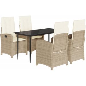 vidaXL - 5-delige - Tuinset - met - kussens - poly - rattan - beige