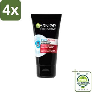 Garnier - Pure Active - Peel-Off Masker - Charcoal - 50 ml - Voordeelverpakking - 4 stuks - Diepe reiniging - Houtskool masker