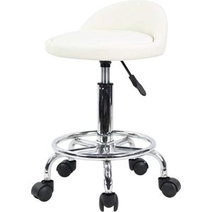 Rol kruk Bureaustoel Schommelstoel Hoogte verstelbaar Draaibare kruk met lage rugleuning en voetensteun gemaakt van PU-leer Wit pop up stool
