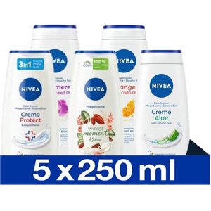 NIVEA Douchecrème Mix Set - 5 Unieke NIVEA Geuren - Body Wash - 5 x 250 ml - Mixpack Voordeelverpakking