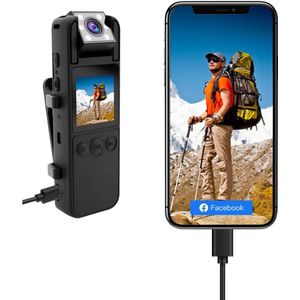 Bodycam - Action Cam - Bewegingsdetectie - 180º Draaibare Lens - Bodycam Politie - Spycam - Full HD