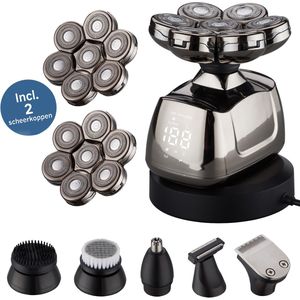 Carewat Glad Pro met extra scheerkop – 7-in-1 elektrisch scheerapparaat voor mannen – hoofd & baard scheren – nat & droog gebruik – waterdicht, draadloos en met LED display