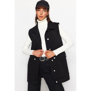 Trendyol Antraciet Overhemdkraag Zak Gedetailleerd 100% Katoenen Denim Vestjack Tctaw22Ck0006