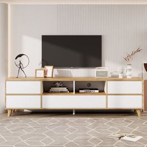 Sweiko TV kast, Woonkamer meubels, Compartimenten en deuren in natuurlijke landelijke stijl, Wit en Natuurlijk
