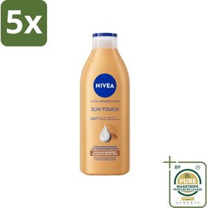 5 x NIVEA – Bodylotion – Sun Touch Bruinen Zonder Zon – 400 ml - Grootverpakking - Natuurlijke Teint - Bruinen Zonder Zon - Hydraterende Lotion - Ginkgo Biloba - Druivenpitolie