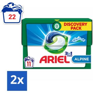 Ariel Alpine - Wasmiddelcapsules - 3in1 Pods - Witte en Gekleurde Was - 11 Wasbeurten - Voordeelverpakking - 2 stuks