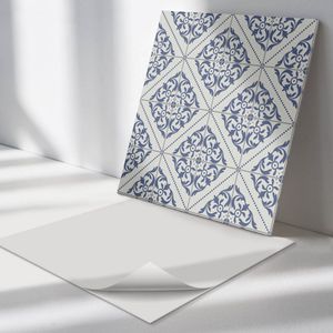 Wallfluent Vinyl Wandpaneel - Patroon met bloemmotieven Vinyl Wandbekleding - 50 cm x 50 cm - Blauw PVC wandpaneel - Verpakking van 4 stuks - Vierkant Wandbekleding Vinyl - Patroon Wandpaneel - Zelfklevend Muurpaneel - Wandpaneel Keuken en Badkamer