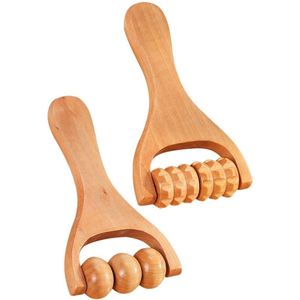 Houten Massage Roller Tool - 2 Stuks - Bindweefselmassages - Verbetert de houding - Massageapparaten - Relax - Voor Rug Nek Schouder Buik Taille Armen en Benen