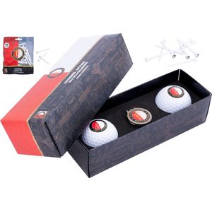 Golfpresentjes- - Feyenoord Golfcadeau gifset - Feyenoord Golfballen en Golftees - 2 Feyenoord Golfballen-Cadeauset incl 1 ball marker-35 houten Feyenoord Tees met logo - Feyenoordfan -golfballen + Feyenoord Golftees -Golfcadeau-Golfgadget-Golftees