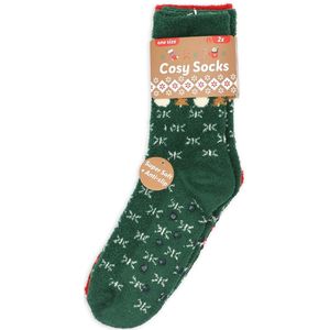 Huissokken Dames - Fluffy Kerst sokken - antislip - 2 PAAR - kerst print - zeer zacht - verwarmende gripsokken - bedsokken - kerstcadeau voor vrouwen