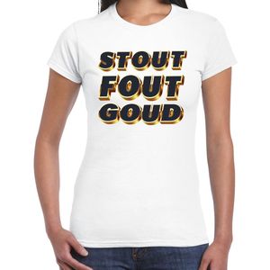 Bellatio Decorations Verkleed T-shirt dames - wit - stout fout goud - themafeest fout/goud/stout XL