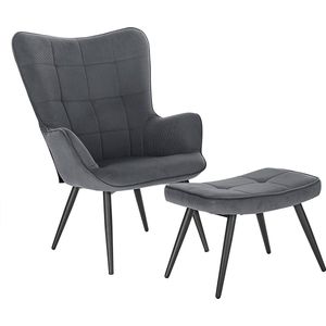 Rootz Ontspanningsfauteuil met kruk - Loungestoel, Accentstoel - Ergonomisch ontwerp, schuim met hoge dichtheid, duurzaam metalen frame - 44 cm x 49 cm x 99 cm