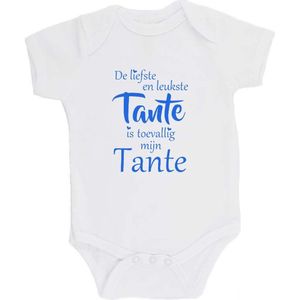 100% katoenen Romper ""De liefste en leukste Tante is toevallig mijn tante"" Unisex Katoen Wit/blauw 62/68
