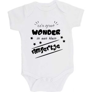 100% katoenen Romper ""zo'n groot wonder in een klein rompertje"" Unisex Katoen Wit/zwart 62/68