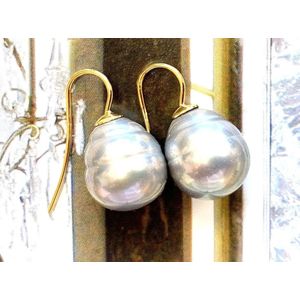 Parel oorbellen grijs/goud